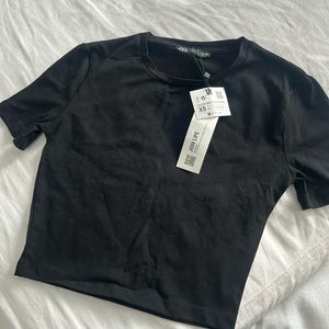 NWT Zara Basics Black Cropped Mini Tee Size XS‎